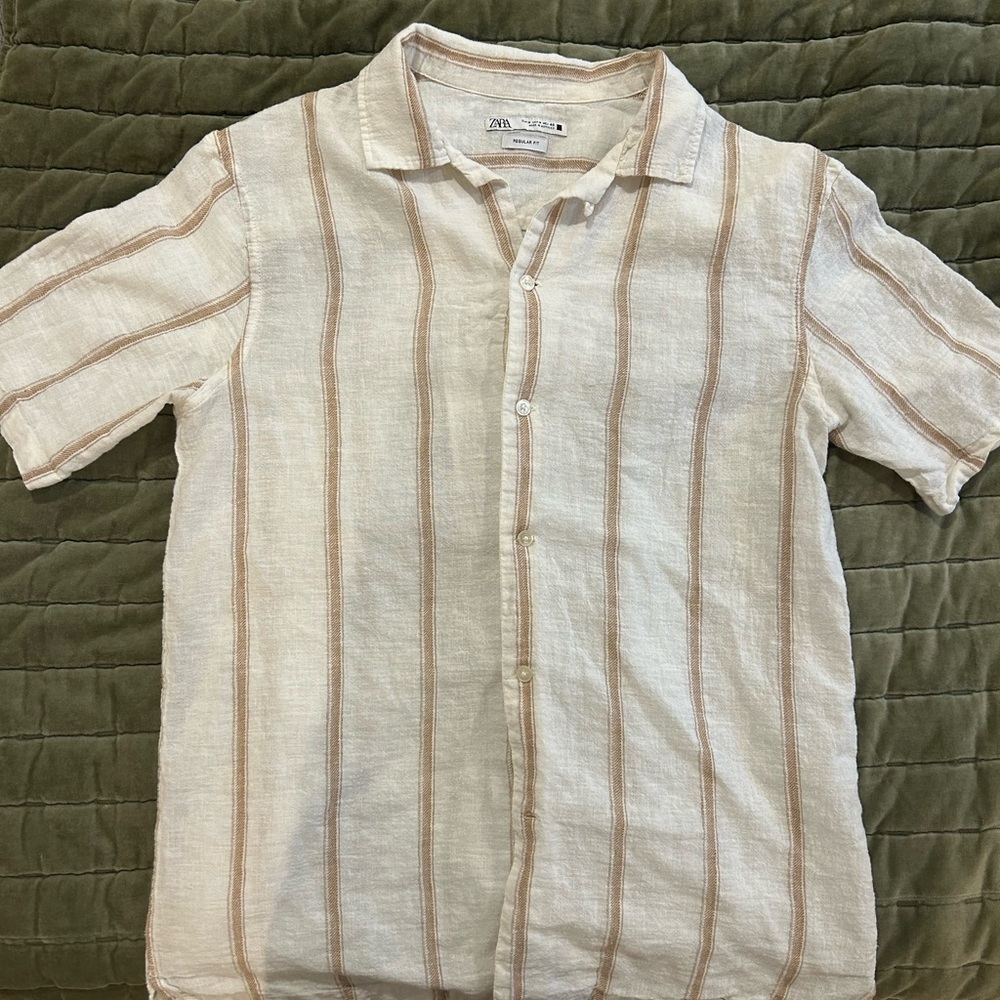 Zara Striped Jacquard Shirt Men’s Medium Ouster White